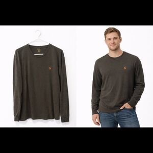 Ralph Lauren Long Sleeve T-Shirt greenish/brown orange Pony Logo Casual Tee